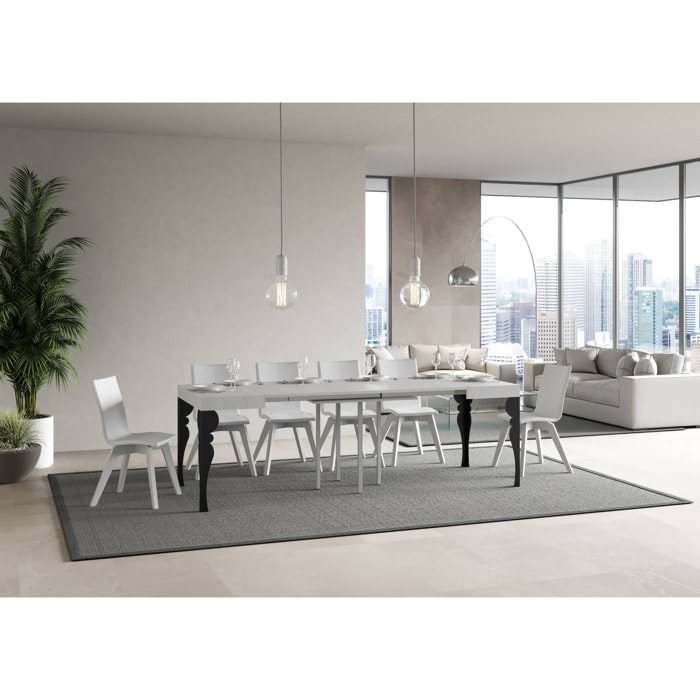 Table Paxon Extensible Dessus Frêne Blanc 90x90 Allongée 246 cadre Anthracite