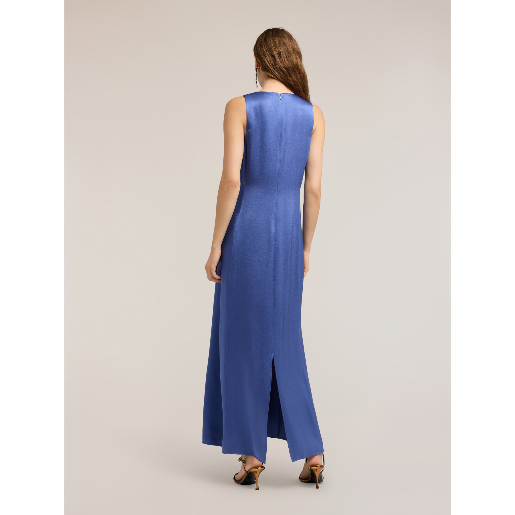 Motivi - Vestido largo de línea A en raso - Azul