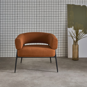 Fauteuil tissu terracotta dossier incurvé piétement métal L 81.5 x P 72.5 x H 69 cm - Cristo