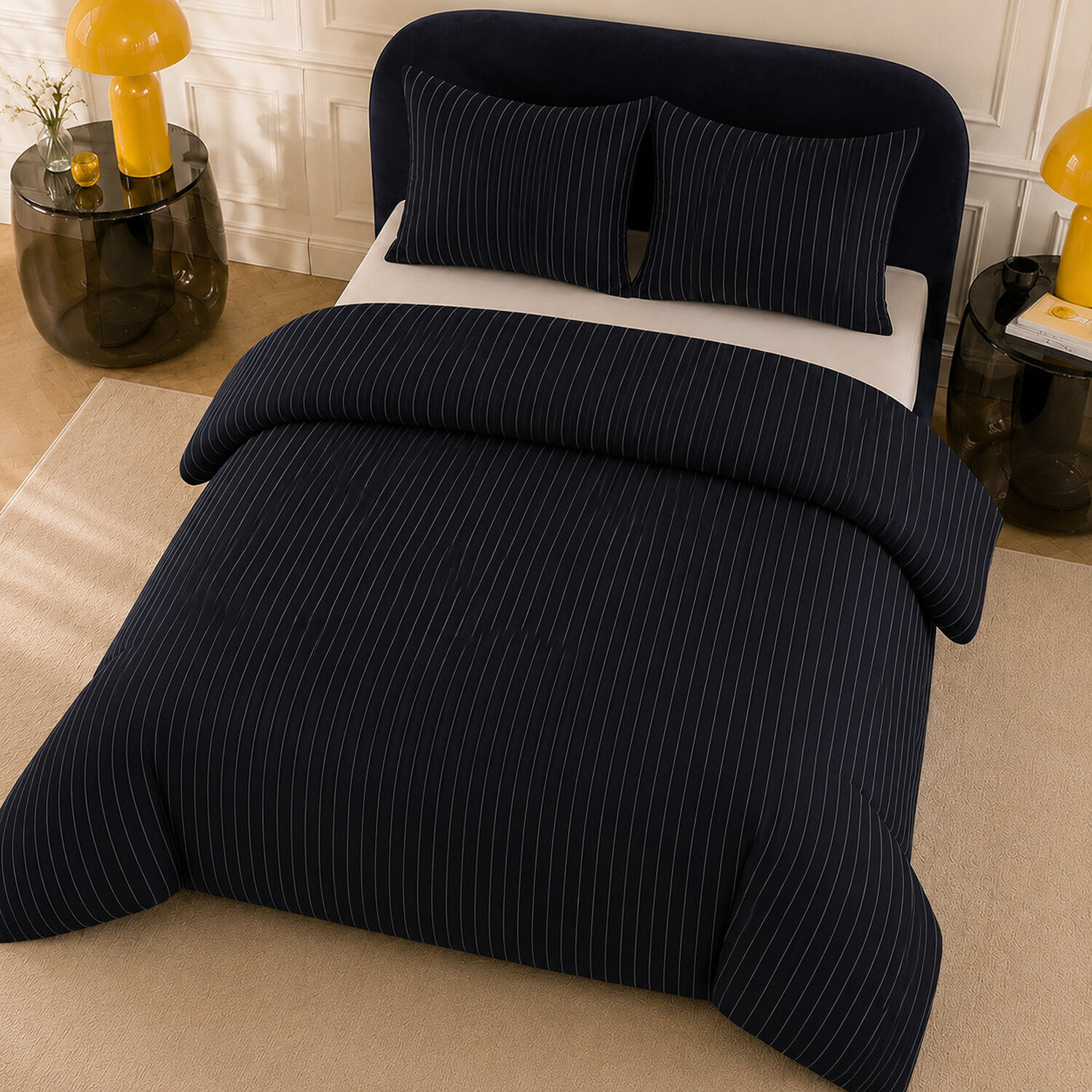 Parure housse de couette 100% percale de coton rayures verticales - LOYD