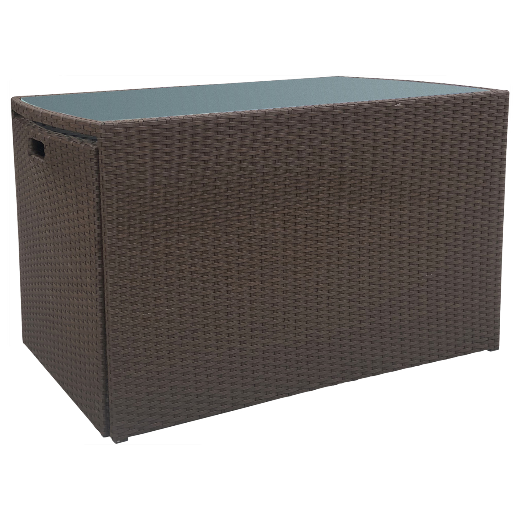 Salon de jardin encastrable SANTORIN en résine tressée marron 2 places - coussins ivoire