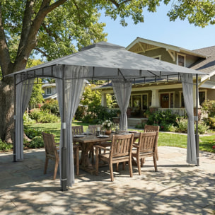 para Jardín 3x3,6 m, Pabellón de Jardín Gazebo con Doble Techo, Paredes de Malla, UPF50+, Estructura de Metal, Carpa para Exterior, Terraza, Patio, Gris