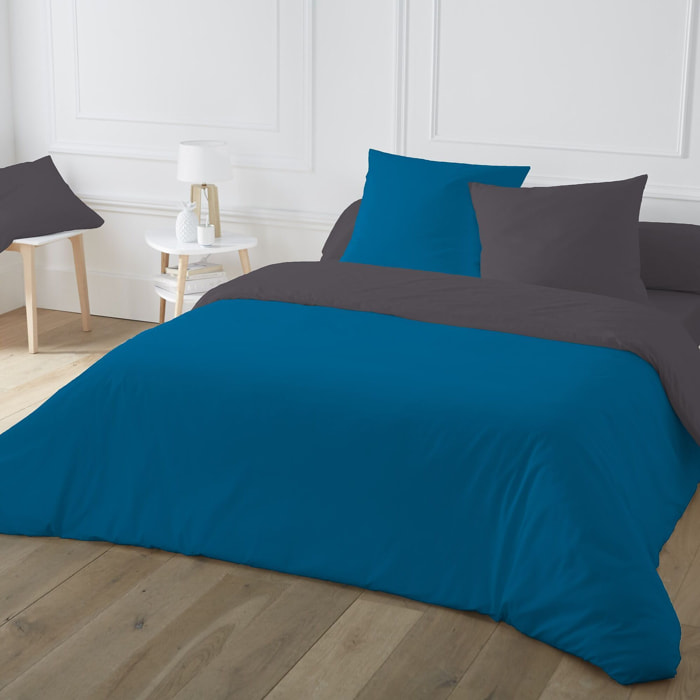 Parure De Couette 3pcs 100% coton 57fils Bicolore Mozaic Blue Fusain