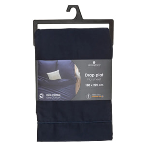 Drap plat "Carina" en coton 180x290cm bleu encre