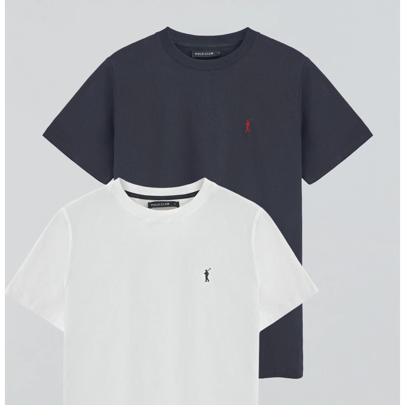 Pack hombre de dos camisetas en azul marino y blanco con cuello redondo y bordado Rigby Go
