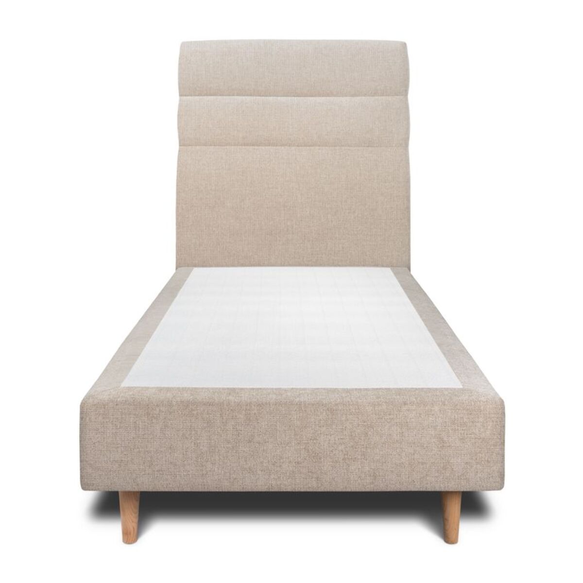 Lit avec tête de lit bandes horizontales tissu et sommier tapissier Ep20
