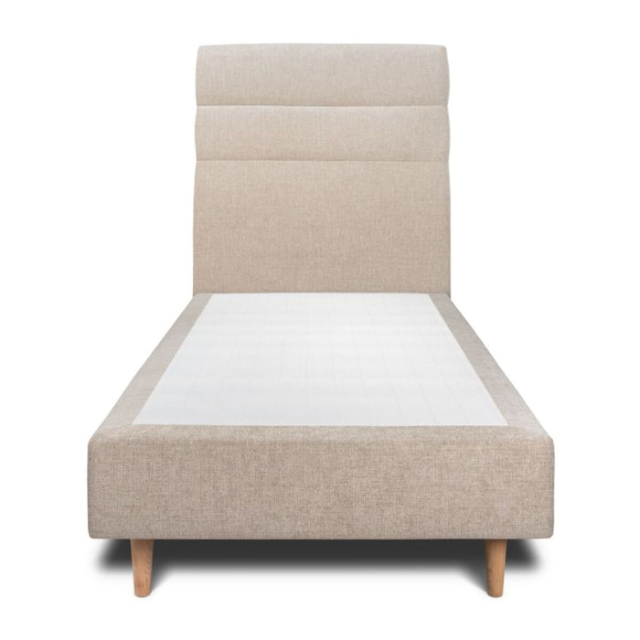 Lit avec tête de lit bandes horizontales tissu et sommier tapissier Ep20