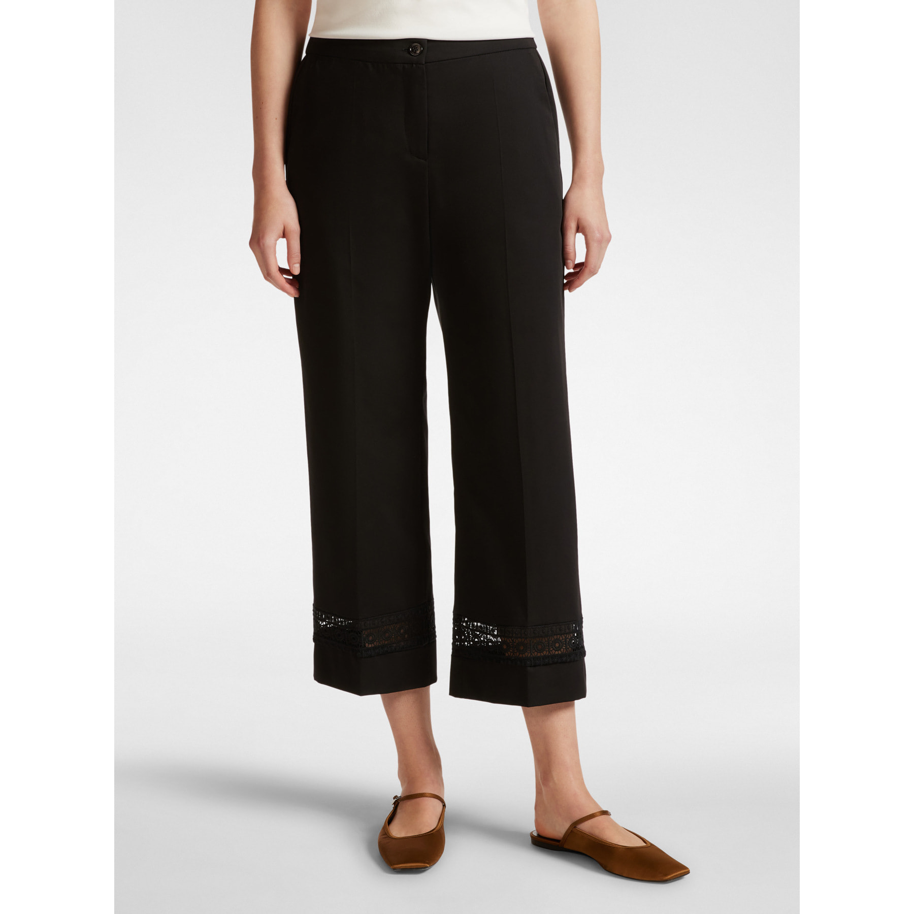 Elena Mirò - Pantalón cropped con borde bordado - Negro