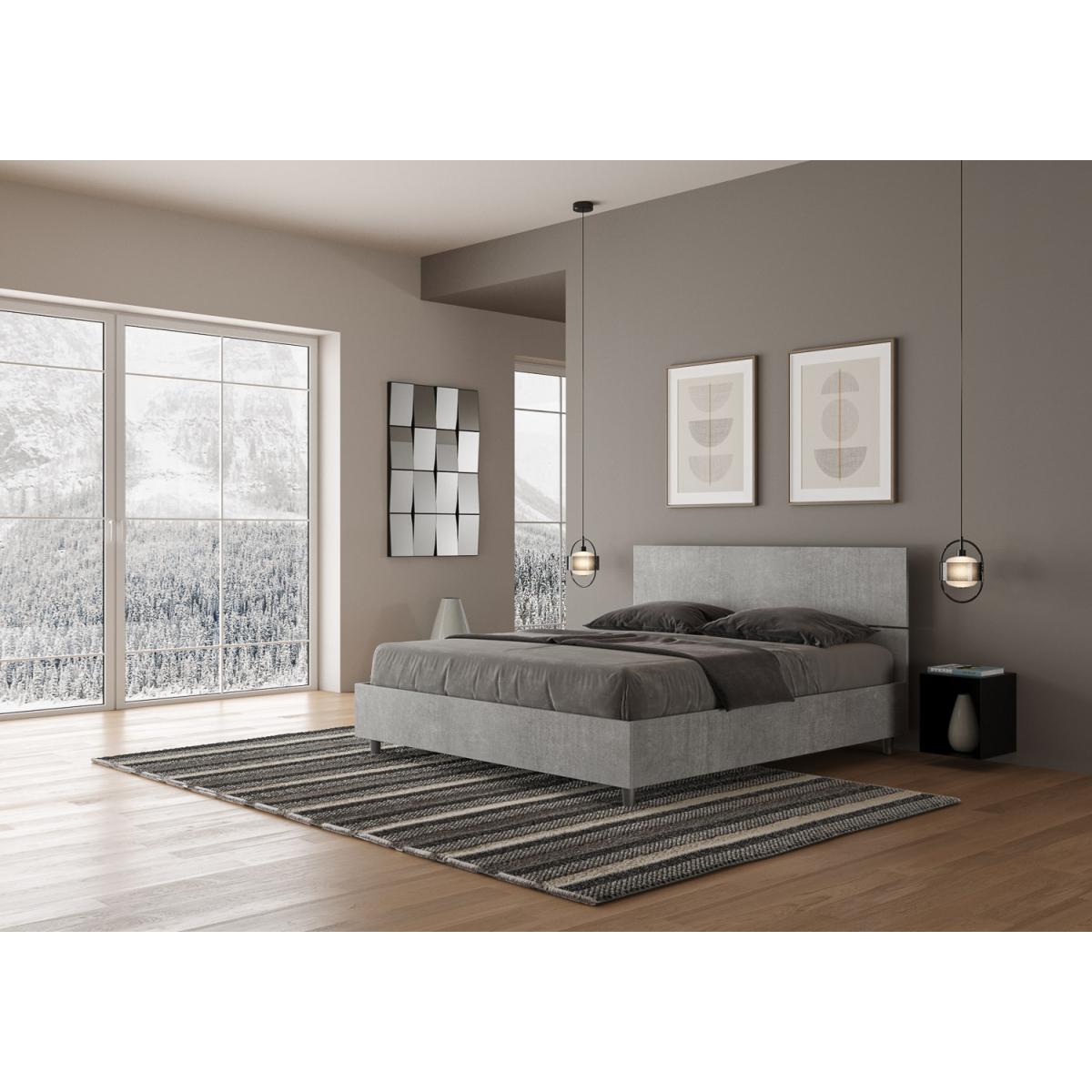 Lit avec sommier 160x190 tête de lit droite gris béton Demas