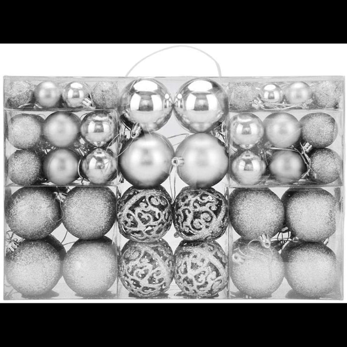 Confezione 100 Palline di Natale Colore Silver, Palle di Natale Diametro 3/4/6 cm, Addobbi E Decorazioni per Albero di Natale, Colore Argento