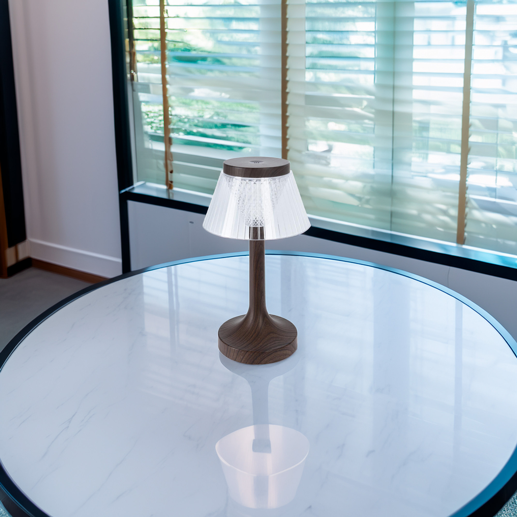 Well Home Lámpara de Mesa LED con efecto madera Recargable Ø15x27,5cm