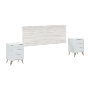 Testiera letto Wallis, Spalliera, Testata per camera da letto, Poggiatesta, 160x3 h60 cm, Bianco e Bianco anticato