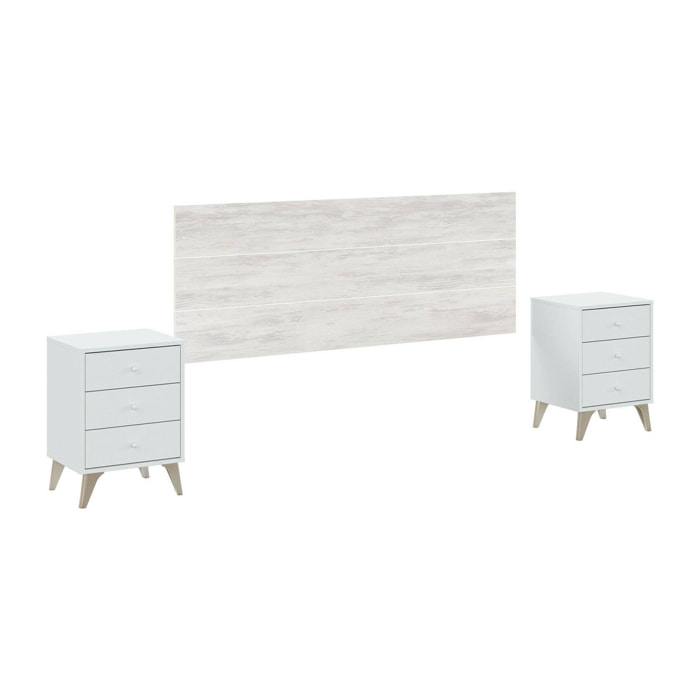 Testiera letto Wallis, Spalliera, Testata per camera da letto, Poggiatesta, 160x3 h60 cm, Bianco e Bianco anticato
