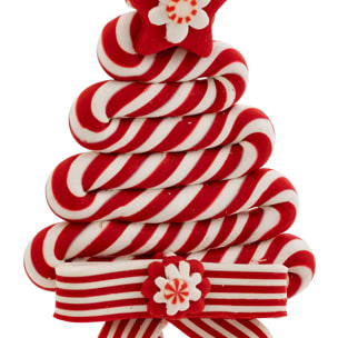 Sujet sapin bonbon résine H.13cm rouge et blanc