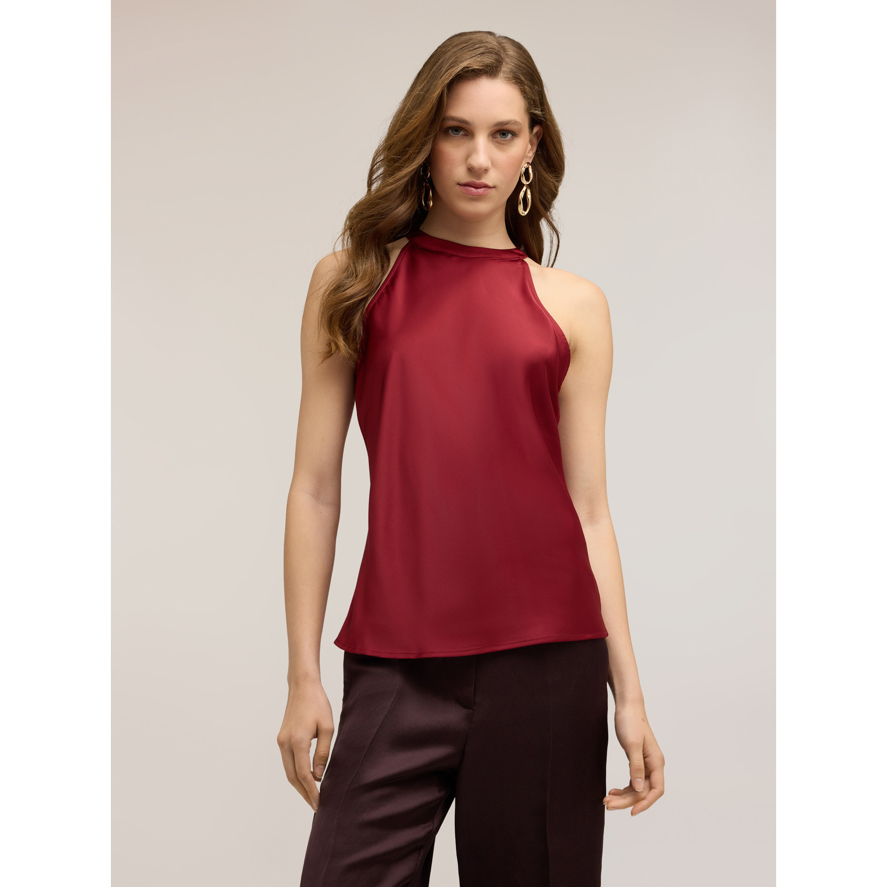 Motivi - Top de raso con drapeado posterior - Burgundy