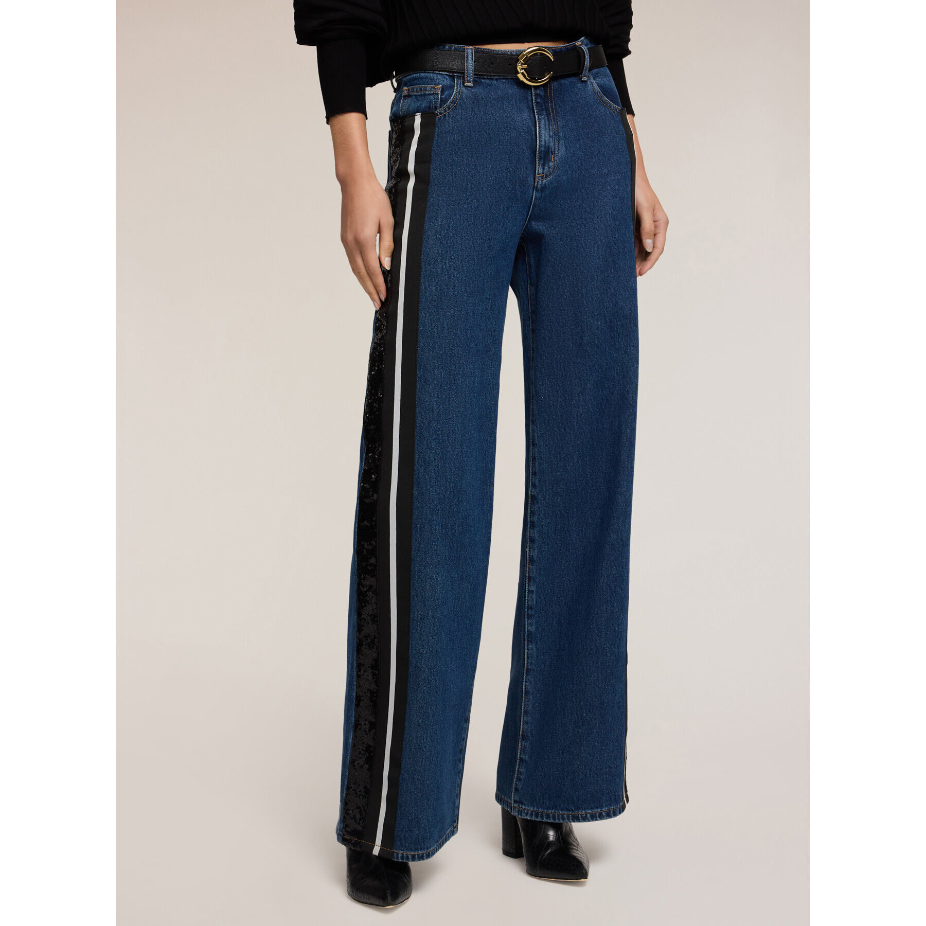 Motivi - Jeans palazzo con bande laterali - Blu