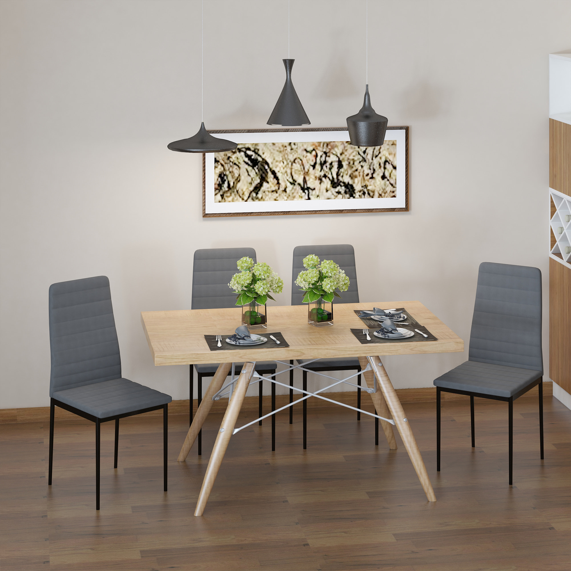 Set de 4 Sillas de Comedor Tapizadas en Lino y Patas de Metal Sillas de Cocina Modernas para Salón Carga 120 kg 41x50x97 cm Gris