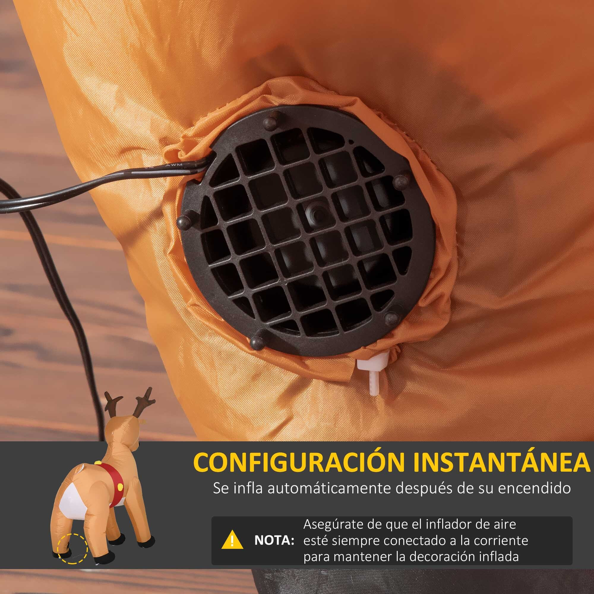 Reno Inflable de Navidad de 180 cm con Luces LED, Decoración Navideña con Ventilador Interno y Accesorios, Poliéster IP44 para Interior y Exterior, Marrón