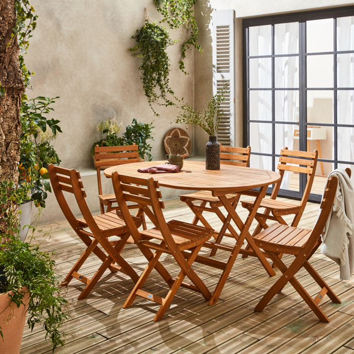 Table de jardin pliante bois d'acacia + 6 assises MACAPA