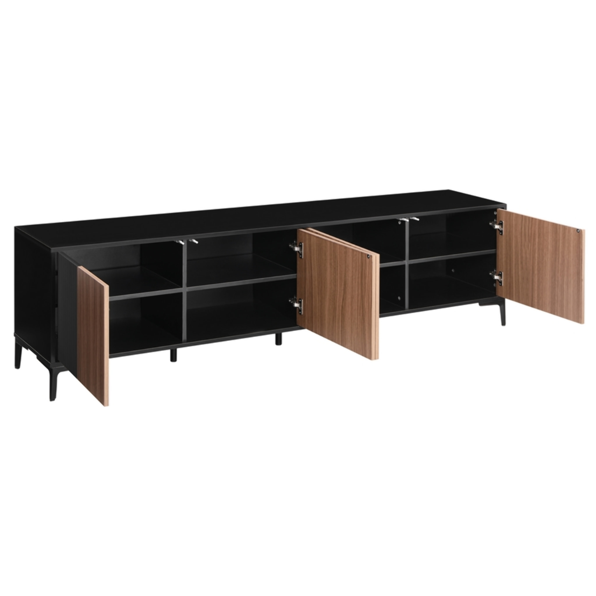 Mobile TV soggiorno moderno 4 ante in legno noce e nero 200x40x54 cm – Toledo