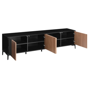 Mobile TV soggiorno moderno 4 ante in legno noce e nero 200x40x54 cm – Toledo