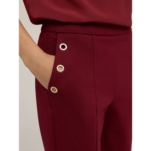 Motivi - Pantalones regular con motivo de ojales - Burgundy