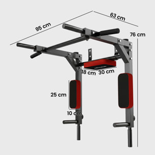 Barre de traction murale dip station 2 en 1 max. 200 Kg acier rouge noir