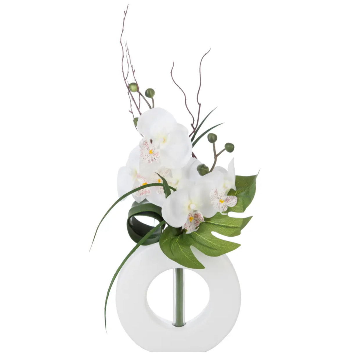 Composition d'orchidées artificielles - vase en céramique - blanc H44 cm