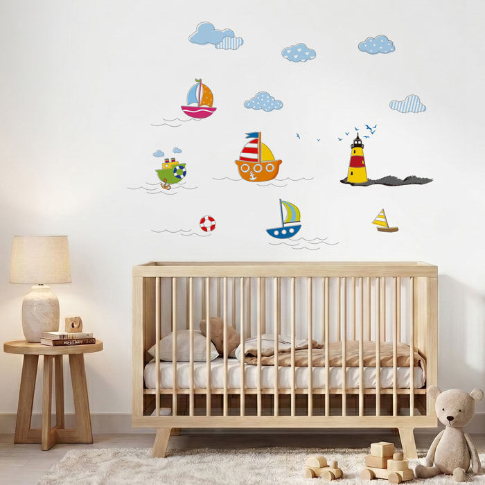 Stickers Muraux décoration adhésifs Bateaux et Nuages