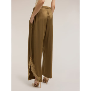 Motivi - Pantaloni palazzo in raso con pizzo - Verde militare