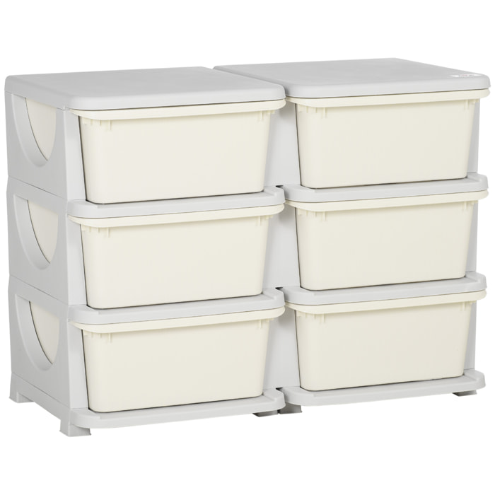 Organisateur de jouets enfant 6 tiroirs 3 niveaux gris clair crème