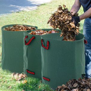 Set de 3 Bolsas de Basura de Jardín 272L Bolsas para Residuos Resistentes con Asas Reforzadas y Aros Flexibles Plegables y Reutilizables