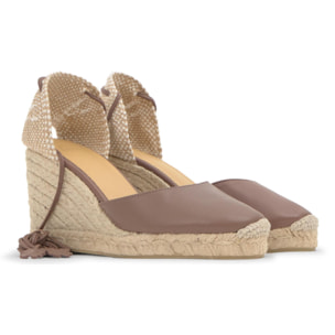 Alpargata Carina cuña de yute en napa con cordones de cuero