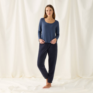 Camiseta de punto canalé Nuni color azul oscuro Poliéster