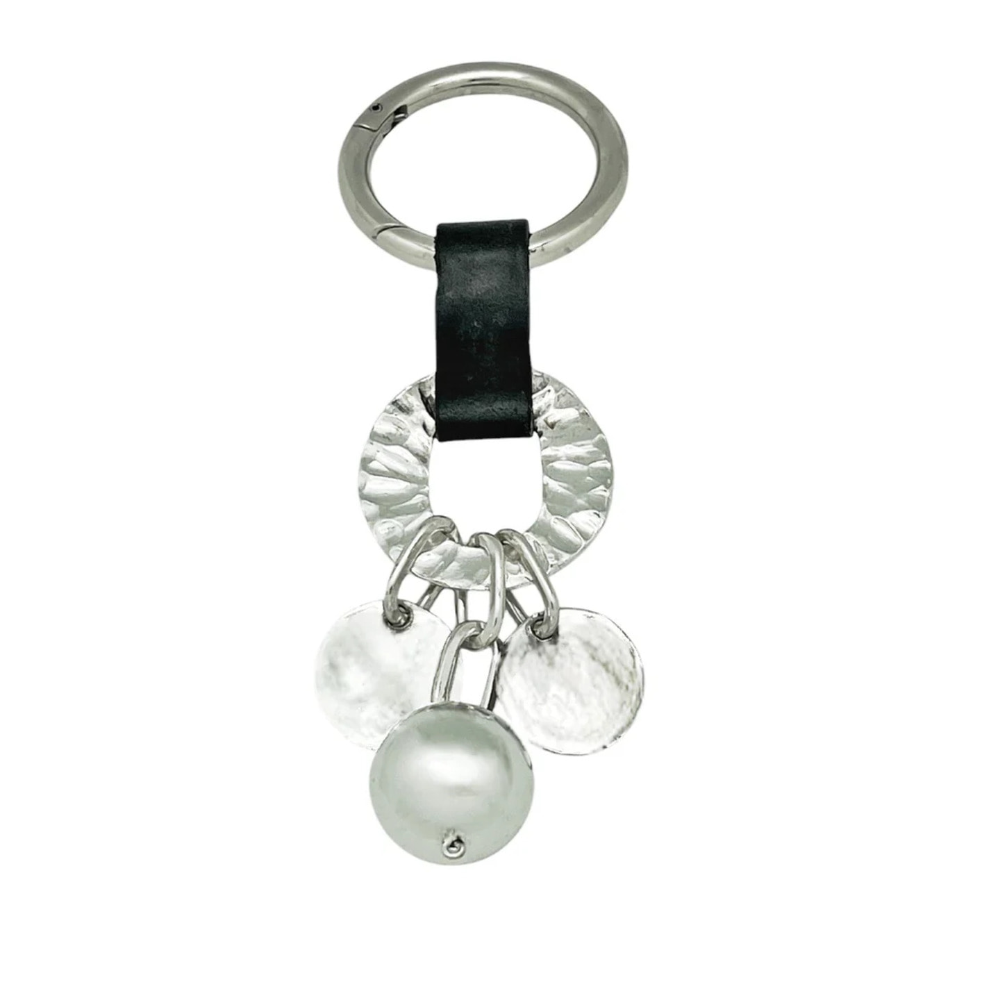 Cuelgabolso_llavero cuero y bola en plata chapado