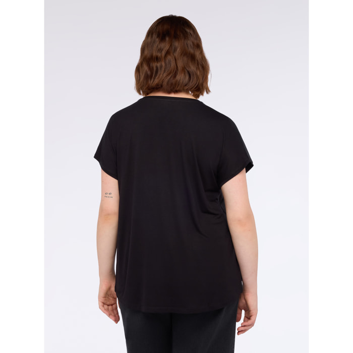 Fiorella Rubino - T-shirt bimaterica con scollo a V - Nero