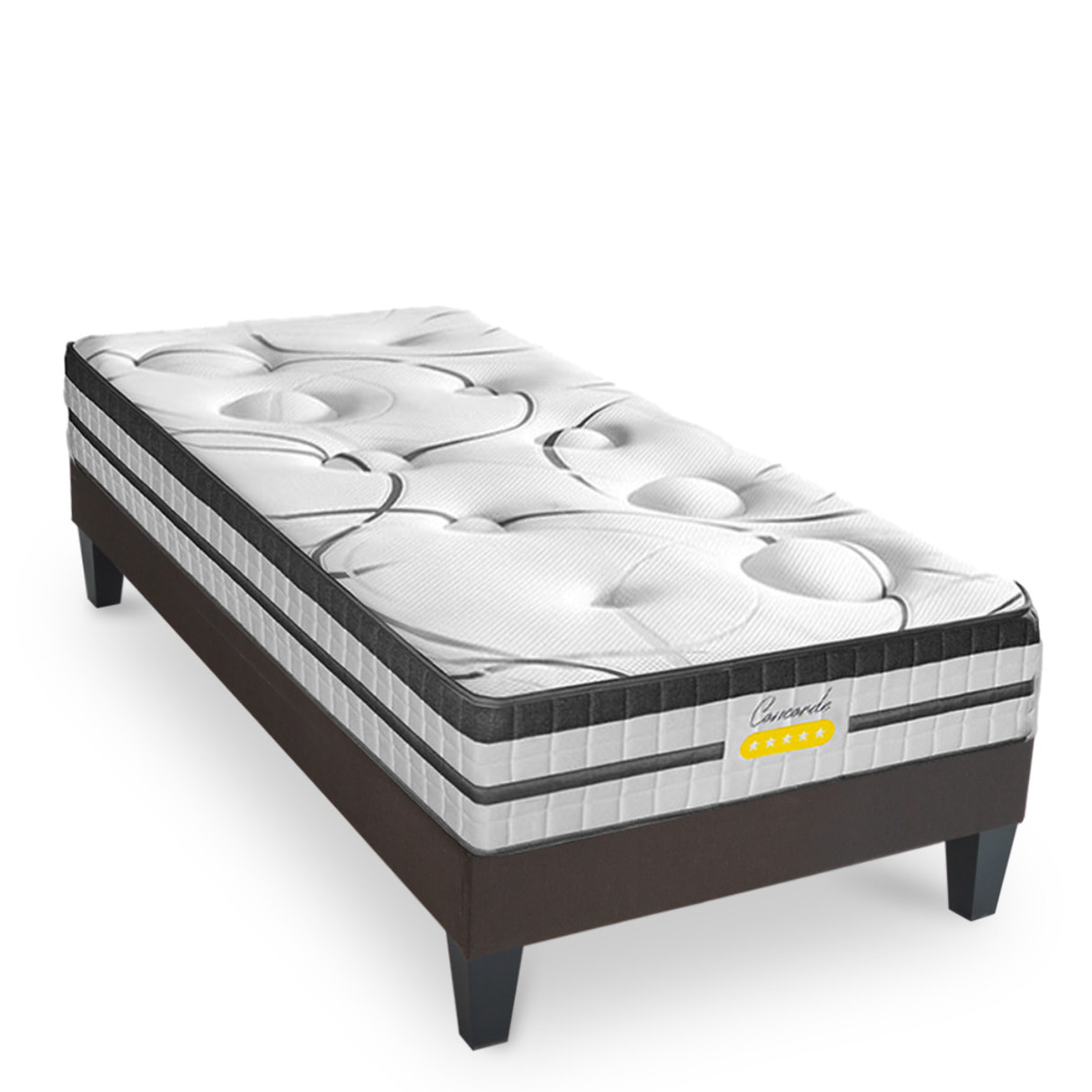 Ensemble CONCORDE | 1 Place | Matelas Ressorts Ensachés avec Sommier Kit Gris Anthracite