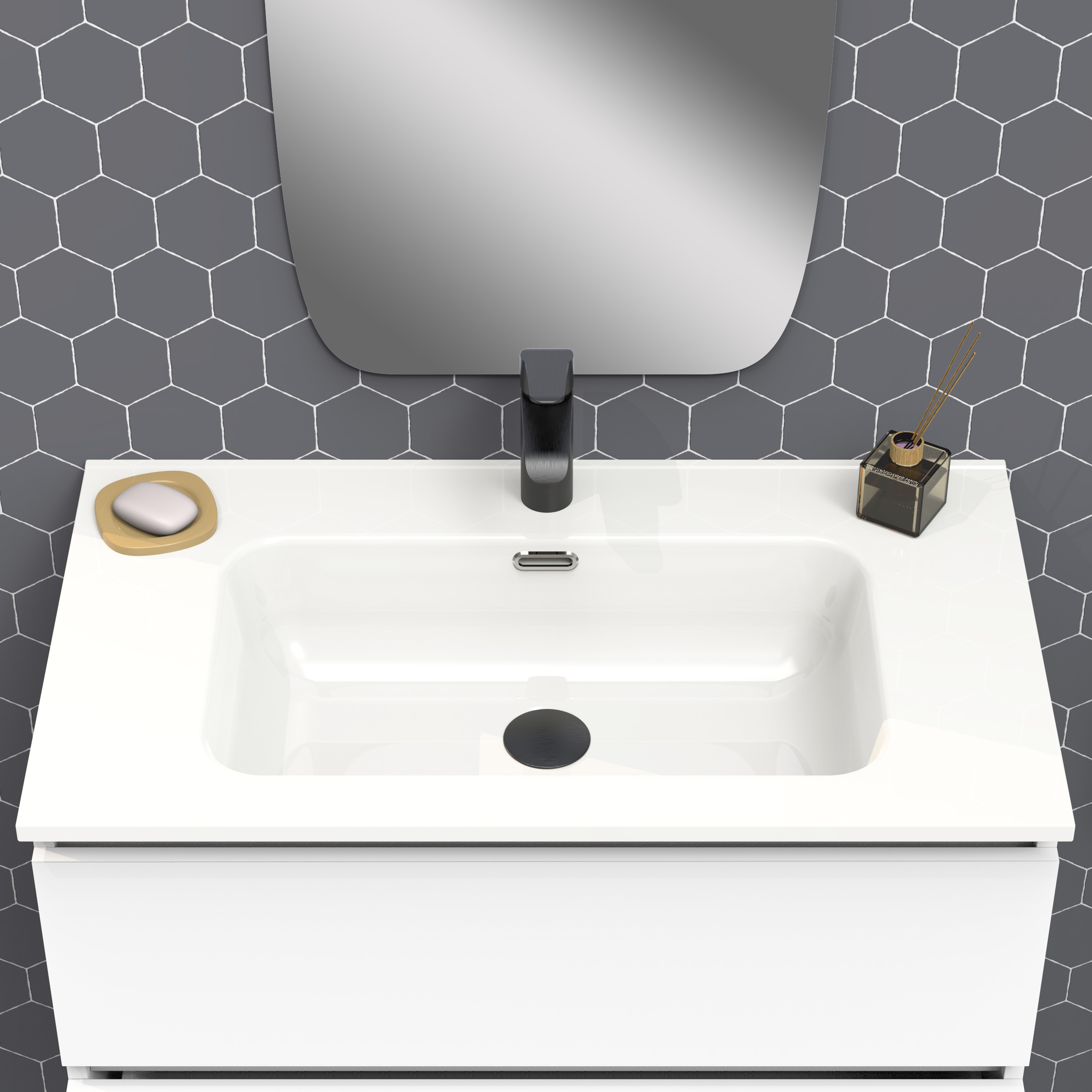 Conjunto de baño IRONA 2C, 80cm, incluye lavabo y espejo