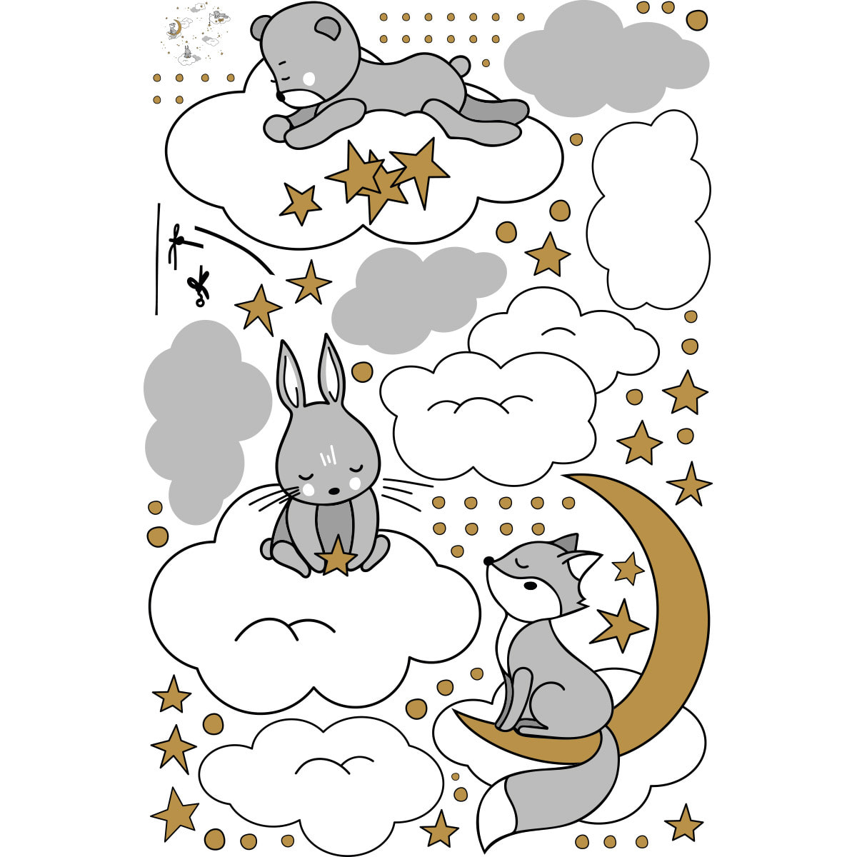 Stickers muraux | Sticker Mural Autocollant - ANIMAUX RÊVEURS SOUS LES ÉTOILES - Stickers adhésifs