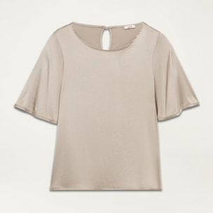 Oltre - Blusa maniche corte in raso - Beige