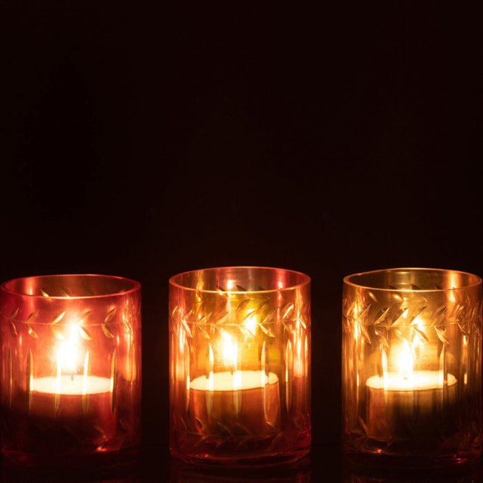 J-Line photophore Feuilles Droit - verre - mix - 3 pcs