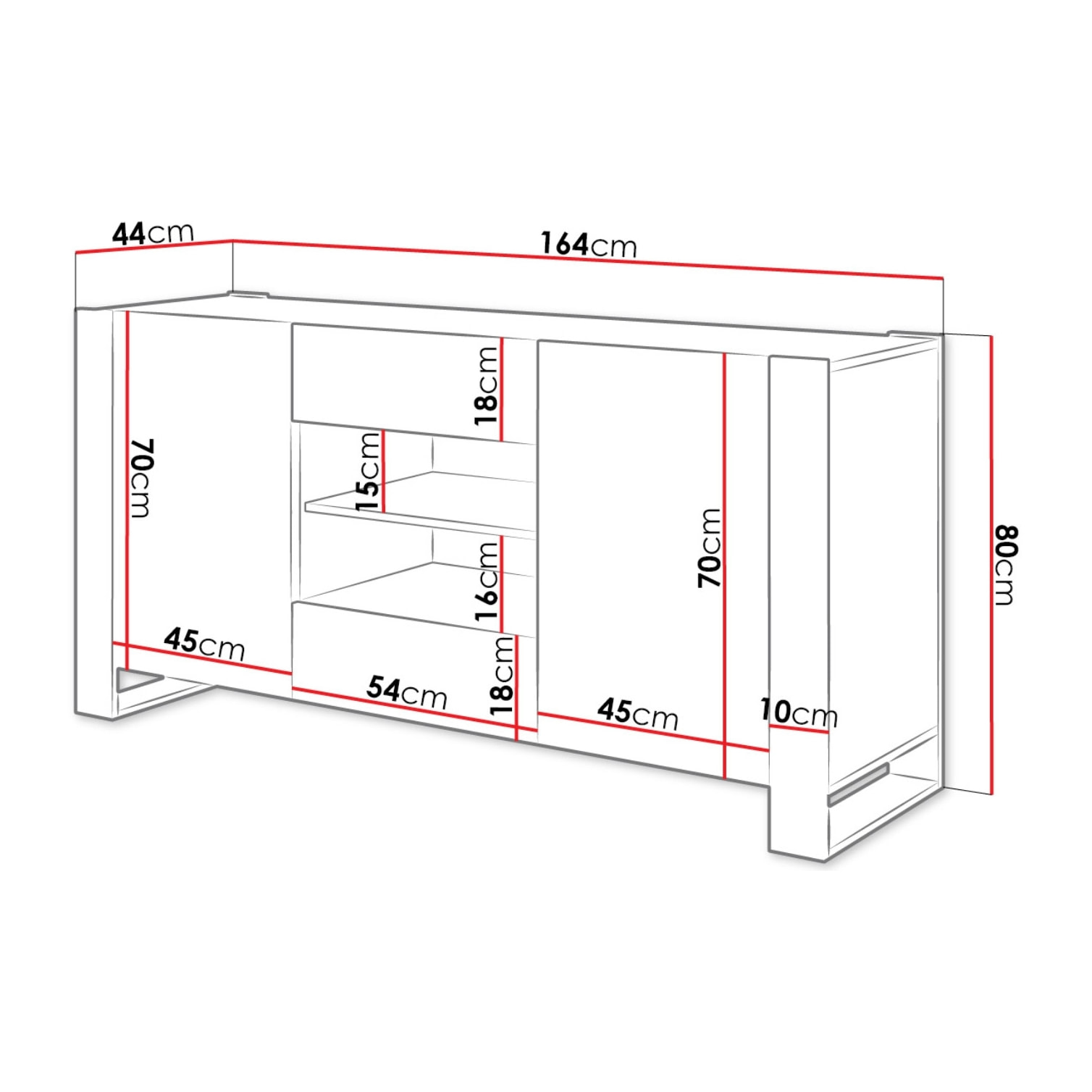 Willow - buffet bas - effet bois et gris - 2 portes, 2 tiroirs et 2 niches - 164 cm - Bois / Gris