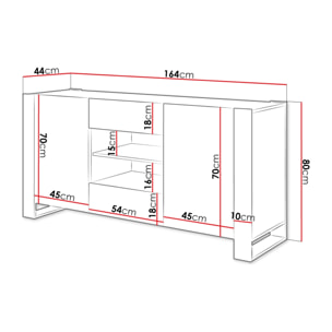 Willow - buffet bas - effet bois et gris - 2 portes, 2 tiroirs et 2 niches - 164 cm - Bois / Gris