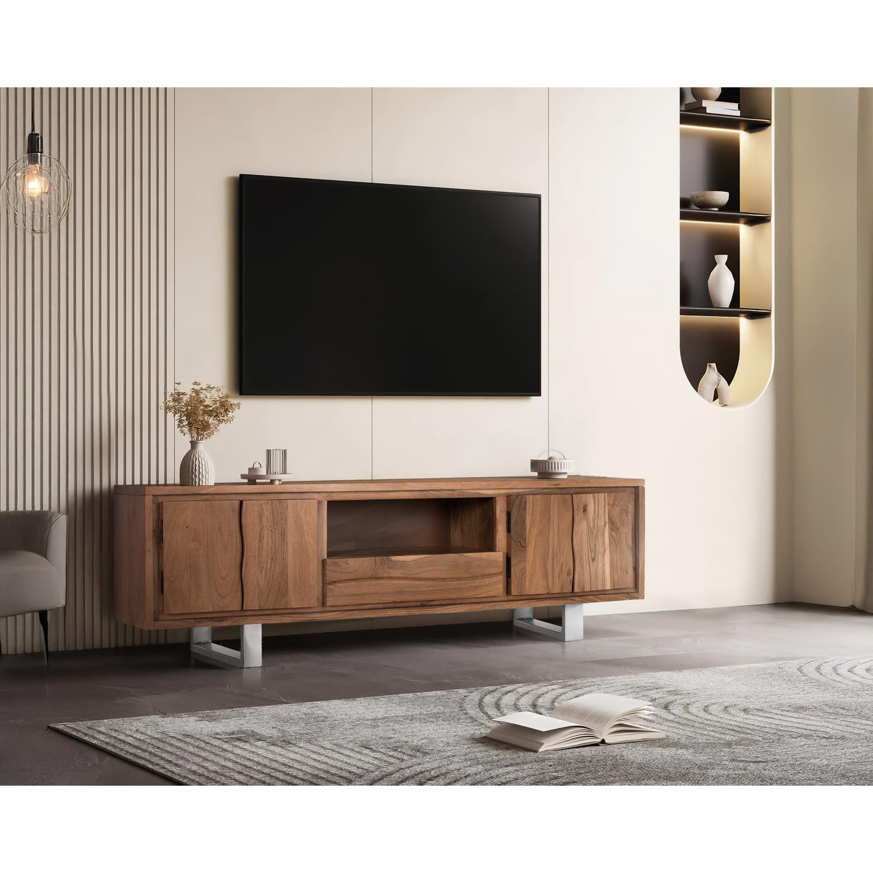 Mueble TV de Madera de Acacia 170 Cm Estilo Rústico Moderno