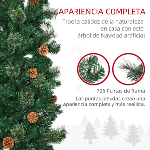 Árbol de Navidad Artificial 225 cm Árbol de Navideño de 706 Ramas Árbol de Navidad Estrecho Forma de Lápiz con 56 Piñas Base Plegable cm Verde