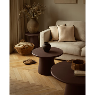 Table basse ronde en microciment marron en différentes tailles