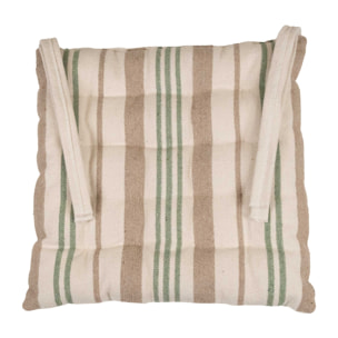 Galette de chaise matelassée à rayures en toile canevas - Vert Olive