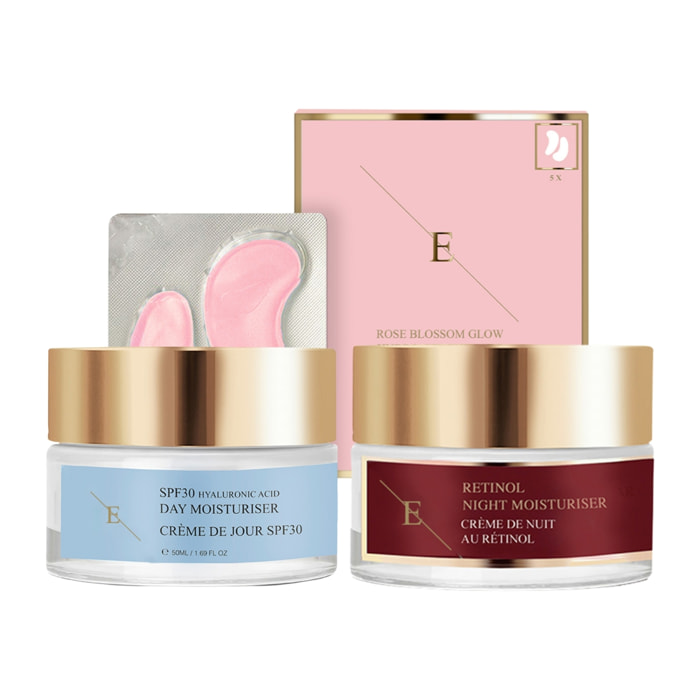 Set de retinol para noche y protector solar para día.