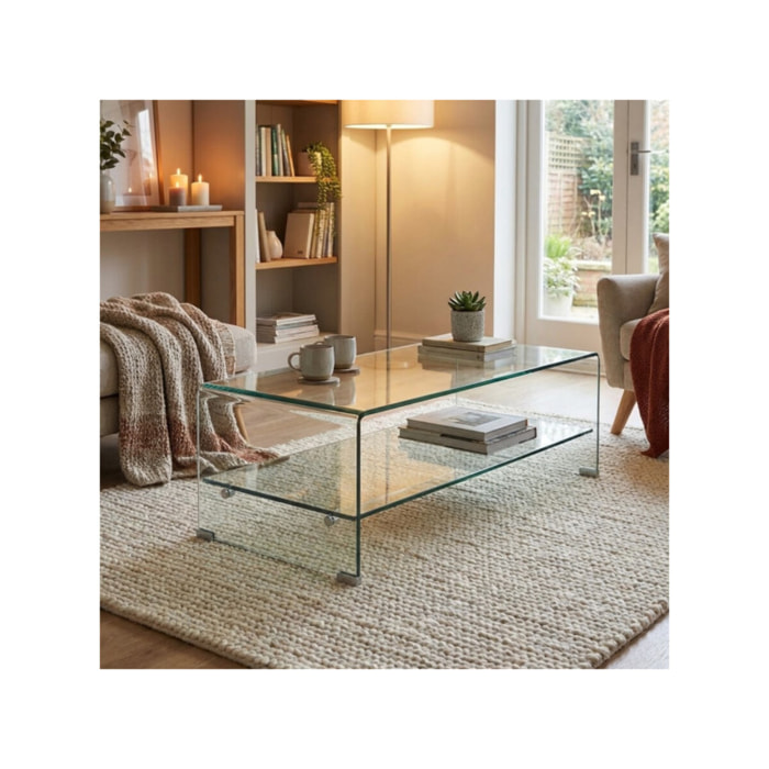 Table basse rectangulaire en verre trempé - BENT