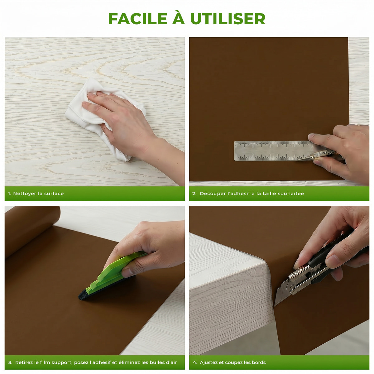 Rouleau adhésif décoratif Vinyle au Mètre - Chocolat - Sticker Lavable Imperméable Mur Cuisine Meubles